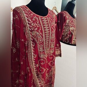 Asim Jofa Elegant Red and Gold Embroidered Dress